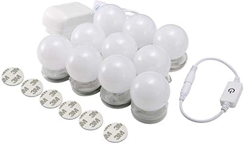 Actress Light, Actress Mirror, Mirror Light, LED Makeup Light, Hollywood Light, Dresser Light, Makeup, KingSo 10 LED Bulbs, Stepless Dimming, LED Cosmetic Mirror Bulb, Waterproof Level IP65, 12VAC/VC Adapter, Convenient Installation, DC Power Supply, High Brightness, Energy Saving (Mirror Not Included)
