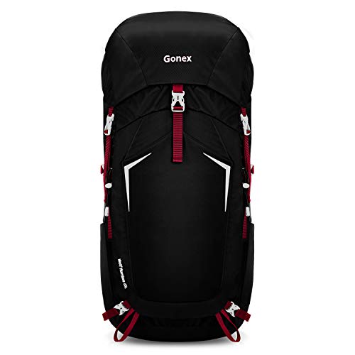 Gonex 55L Hiking Internal Frame Backpack Outdoor Backpacking Camping Trekking Climbing Backpack with Rain Cover for Men Women Black