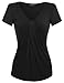 Zeagoo Women Casual V Neck Twist Knot Front Short Sleeve Top Summer Blouse, X-Large, Black
