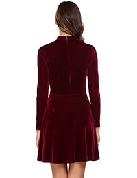 Dizzlle - Gargantilla de cuello en V de terciopelo para mujer, de manga larga, elegante vestido de línea