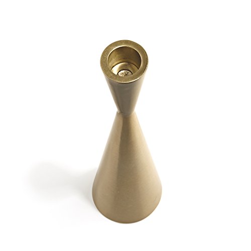 2 Brass Finished Taper Candle Holders, 9 Inches, Metal, Hourglass Shape, Fits Standard
