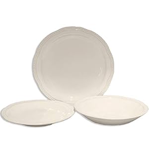 EME Mobiliario Vajilla Florencia Color Crema Formada por 18 Piezas: 6 Platos Hondos, 6 Platos Llanos y 6 Platos Postre. Fabricada en gres vitrificado con esmalte brillante.