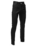 FLATSEVEN Mens Slim Fit Chino Pants Trouser Premium Cotton (CH101) Black, Size M