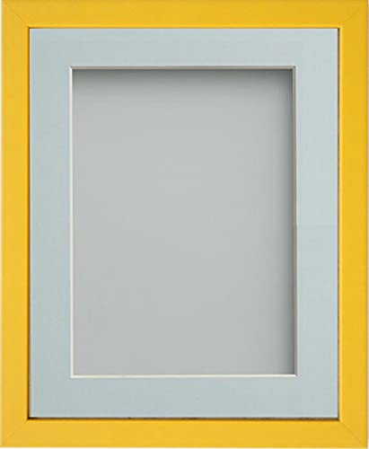 Frame Company Jellybean Range Mustard Yellow Wooden 12x10 inch Picture Photo Frame with Light Blue Mount for Image 10x8 inch * Choice of Colours & Sizes* Fitted with Perspex