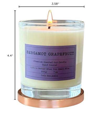 100% SOY, HIGHLY SCENTED, HAND POURED SOY CANDLE (BERGAMOT GRAPEFRUIT, TRANSPARENT 7OZ)