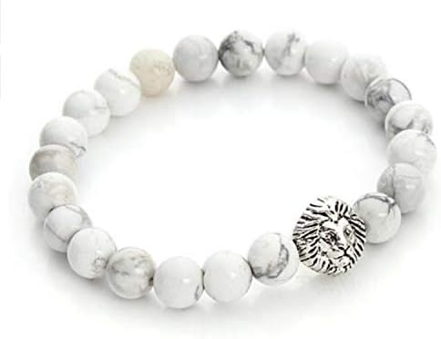 JEWH Fashion Buddha Leo Lion Head Charm Bracelets Men - Natural Stone Created Agates Lava Beads Bracelets (Turquoise (1))