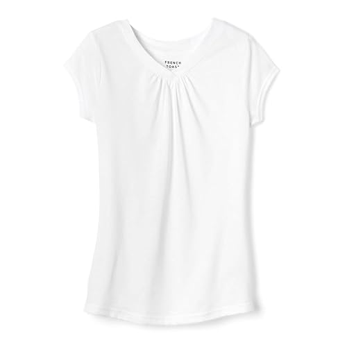 French Toast girls Short Sleeve V-neck T-shirt Tee T Shirt, White, 6 US