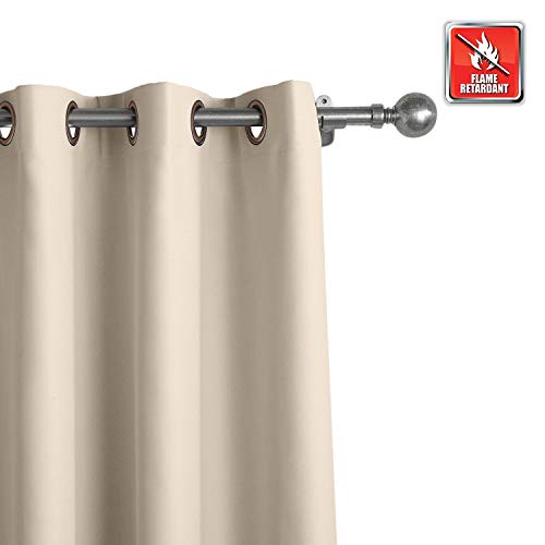 cololeaf Flame Retardant Fire Resistant Curtains Thermal Insulated Blackout for Home Kitchen Office Hotel School Cinema and Hospital- Anti-Bronze Grommet - Beige 52W x 63L Inch (1 Panel) - Thumbnail 3