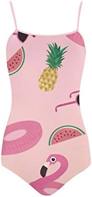 Women's Pink Flamingos Swim Pineapple Watermelon Glasses Nylon &amp; Spandex Slip One Piece Swimsuit