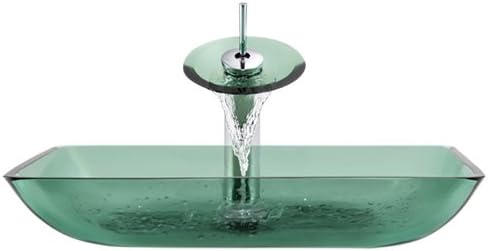 Aurora Sinks G10-Forest-C-V Bathroom Ensemble with Pop Up Drain, Forest Glass Vessel, Sink, Ring and Waterfall Faucet, Chrome