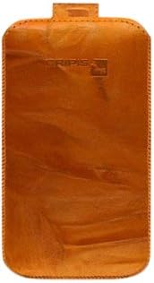 Gripis 2108055408 Handmade Leather Pouch with Pull Tab for Sony Xperia Active - Retail Packaging - Orange