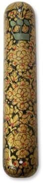 Paper Mache Mezuzah - Black with Gold and Red Dotted Leaves with Green 'Shin' - SET of TWO