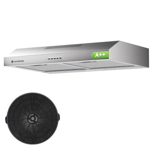 AAOBOSI A++ Cappa Aspirante 60 cm, 3 Livelli di Potenza, 230m³/h Cappa Cucina, Ricircolo e Scarico Aria con Filtro, Dotato di LED, Acciaio Inox Argento