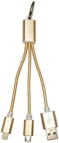 2 In 1 Key Chain Portable Charger Cable Dual Connectors USB Keychain Cable for Iphone 6s Plus 5 5c 5s Samsung Galaxy s6 s7 (Gold)