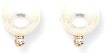 IceCarats 14k Yellow Gold 7mm Freshwater Cultured Pearl Diamond Earrings