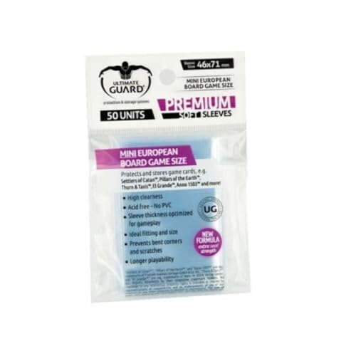 Ultimate Guard Premium Soft Sleeves for Board Game Cards Mini European (50), Clear