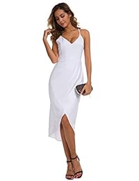 Vestido largo sin espalda con cuello en V JMSHIHUA Correas espaguetis sin mangas sexy Vestidos de cóctel Vestidos elegantes de fiesta largos