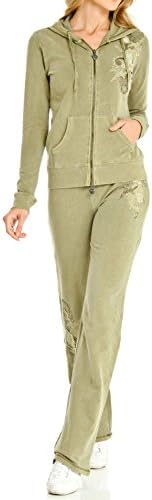 VERTIGO PARIS Women's Wash Flower Applique Lounge Jog Set