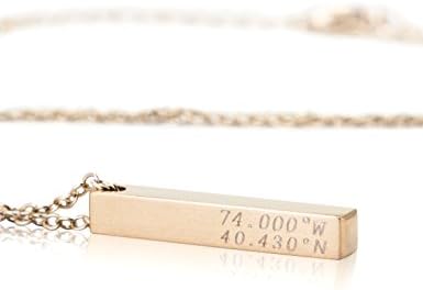 Personalized Coordinate, Vertical Bar Pendant Necklace, Gift for Her
