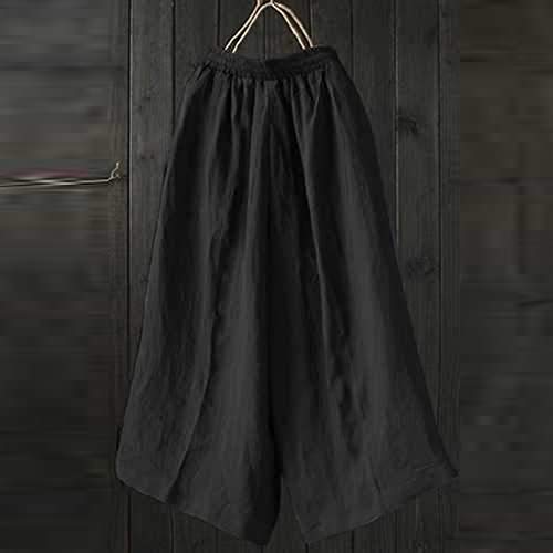 Botrong Plus Size Women High Waist Wide Leg Pants Trousers Loose Pants (Black,XXXXXL) - Thumbnail 2