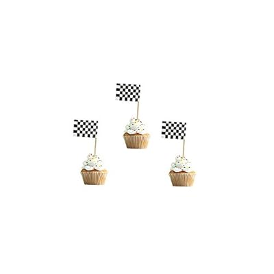 120 PCS Checkered Racing Flag Cake Cupcake Toppers Picks for Themed Party Decorations