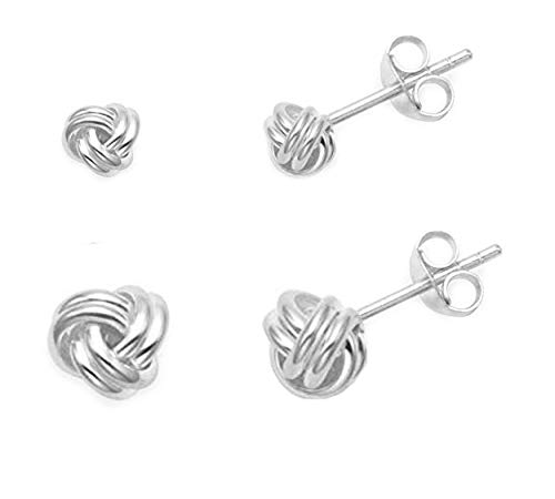 2 PAIRS Sterling Silver Wool Knot Earrings - SIZE: 6.5mm & TINY 4mm. Gift Boxed silver wool Knot Stud Earrings. 5197SET