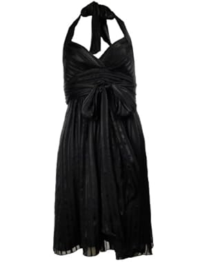 BCBGMAXAZRIA Petite Women's Silk Black Stripe Halter Dress (8P)