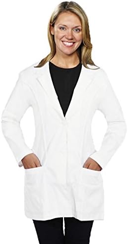 NU Dimension Anti-Microbial 32" Women 5201 Scrub Lab Coat. Luxury Touch Stretch Poplin-L