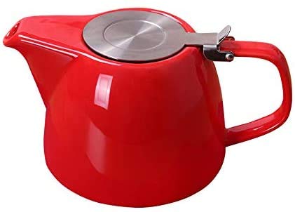 Large Porcelain Teapot Red 900ml (3-4 cups) Stainless Steel Lid and Extra-Fine Infuser Stylish Teapot to Brew Loose Leaf Tea