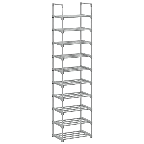 SONGMICS Zapatero de Metal de 10 Niveles, diseño Personalizable, Ahorro de Espacio y Estante versátil, para Sala de Estar, Dormitorio, 17.7 x 11.8 x 68.5 Pulgadas, Gris MLSA025G02