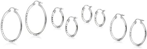 Nuni Jewelry 2mm Solid Sterling Silver Hoop Earrings Set 4 Pairs Diamond Cut or Twisted(15mm 20mm 25mm 30mm) (DIAMOND CUT)