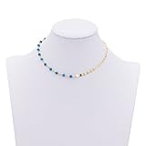 Boosic Adjustable Sequins Necklace Multi Disc Gold Choker Turquoise Beads Necklace For Women
