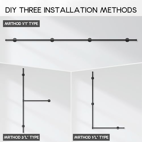 Couleeur Indoor and Outdoor Stair Railings, Wall Mount Stairs Railing for Elderly Disabled Stairs Steps Handrail Galvanized Industrial Non-Slip Handrail (2M)
