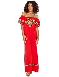 Volver desde Bali Vestido largo con hombros descubiertos, bordado mexicano, maxi bohemio, floral, vestido de verano campesino