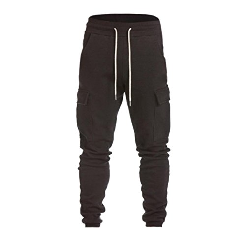 Funic Men's Harem Trousers Sweatpants Slacks Casual Jogger Dance Sportwear Saggy Pants with Pockets (L, Black)