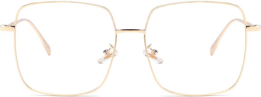 Dollger Blue Light Blocking Glasses Computer Gaming Glasses Anti Eyestrain Square Metal Clear Frame Eyeglasses for Women Men Gold