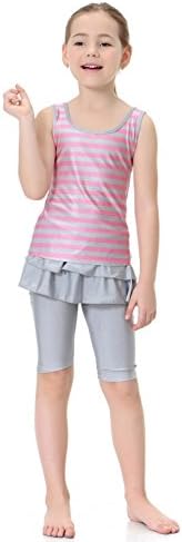 ROMANTIC BEAR Muslim Girls Modest Swimwear Swimsuit Full-Cover Two-piece Beachwear, Pink/Grey, Large