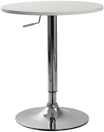 White Adjustable Height Wood and Chrome Metal Bar Table
