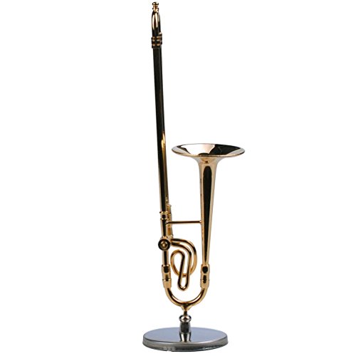 Mini Trombone with Stand Base Musical Instrument Goldplated Miniature Trombone