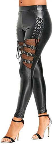 Cimeiee Punk Gothic Women Leggings Hollow Out Five-Pointed Star Pentagram Pencil Pants Size M