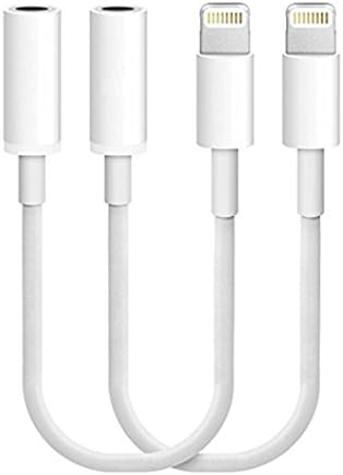 (2 Pack) Lightning to 3.5mm Headphone Jack AUX Adapter Cable For Apple iPhone 7 / 7 Plus white