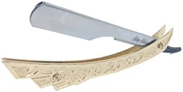 Barber Straight Razor Swing Lock and Slide Out Barber Shaving Razor Cutthroat Navaja (Feather Slide Out Gold)