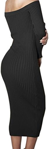 Yizenge Sexy Soft Tight Elastic Long sleeve Off Shoulder Knit Sweater Dresses (XL, Black)