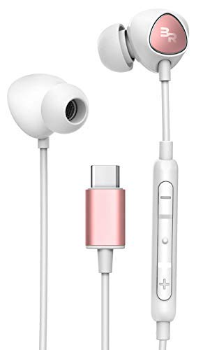 Thore USB C Headphones with Mic (V100) In Ear Wired Earphones with Microphone/Remote Ear Buds Compatible With Samsung Pixel And iPhone 17, Rose Gold