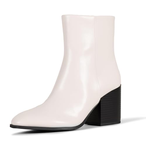 Amazon Essentials Womens Clean Heel Ankle Boot, Ecru, 6.5