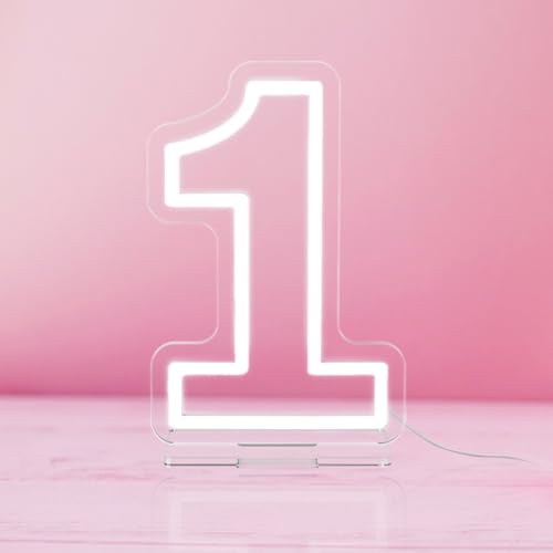 YALLOVE Neon Sign Number 1, 9.8 inches Height USB Powered Night Light-up Numbers for Birthdays Decor, Party Anniversary, Cafe Bar Decor (Small)