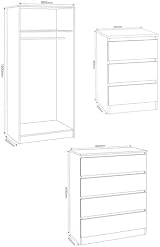 Seconique Malvern Trio Set Grey 2 Door Wardrobe & 3 Drawer Bedside view 4