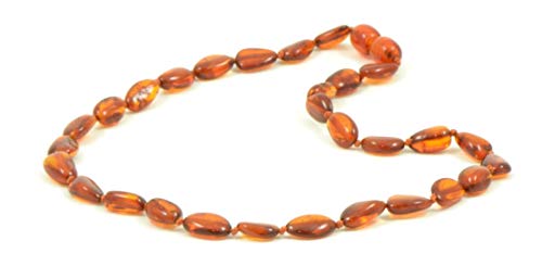 Baltic Amber Teething Necklace - 12.6 inches- Hand-Made-Certified (32 cm) (Polished/Cognac)