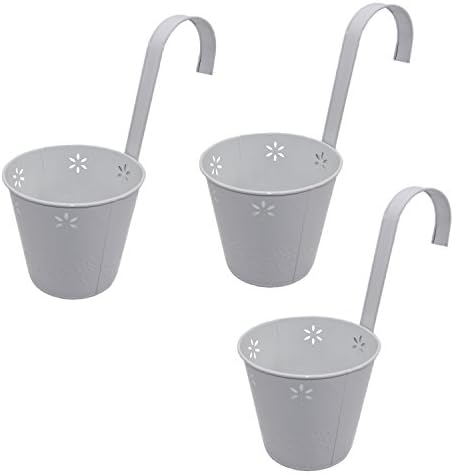 Set of 3 Hanging Planter Buckets, Metal Hanging Planters, Hanging Basket Buckets, Fence Buckets (White)
