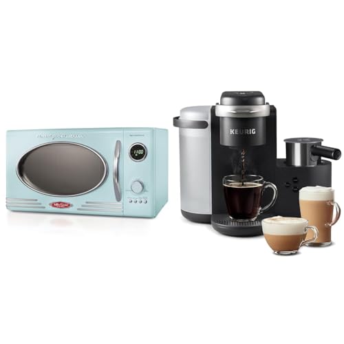 Nostalgia Retro Countertop Microwave Oven - Large 800-Watt - 0.9 cu ft & Keurig K-Cafe Single Serve K-Cup Coffee, Latte and Cappuccino Maker, Dark Charcoal